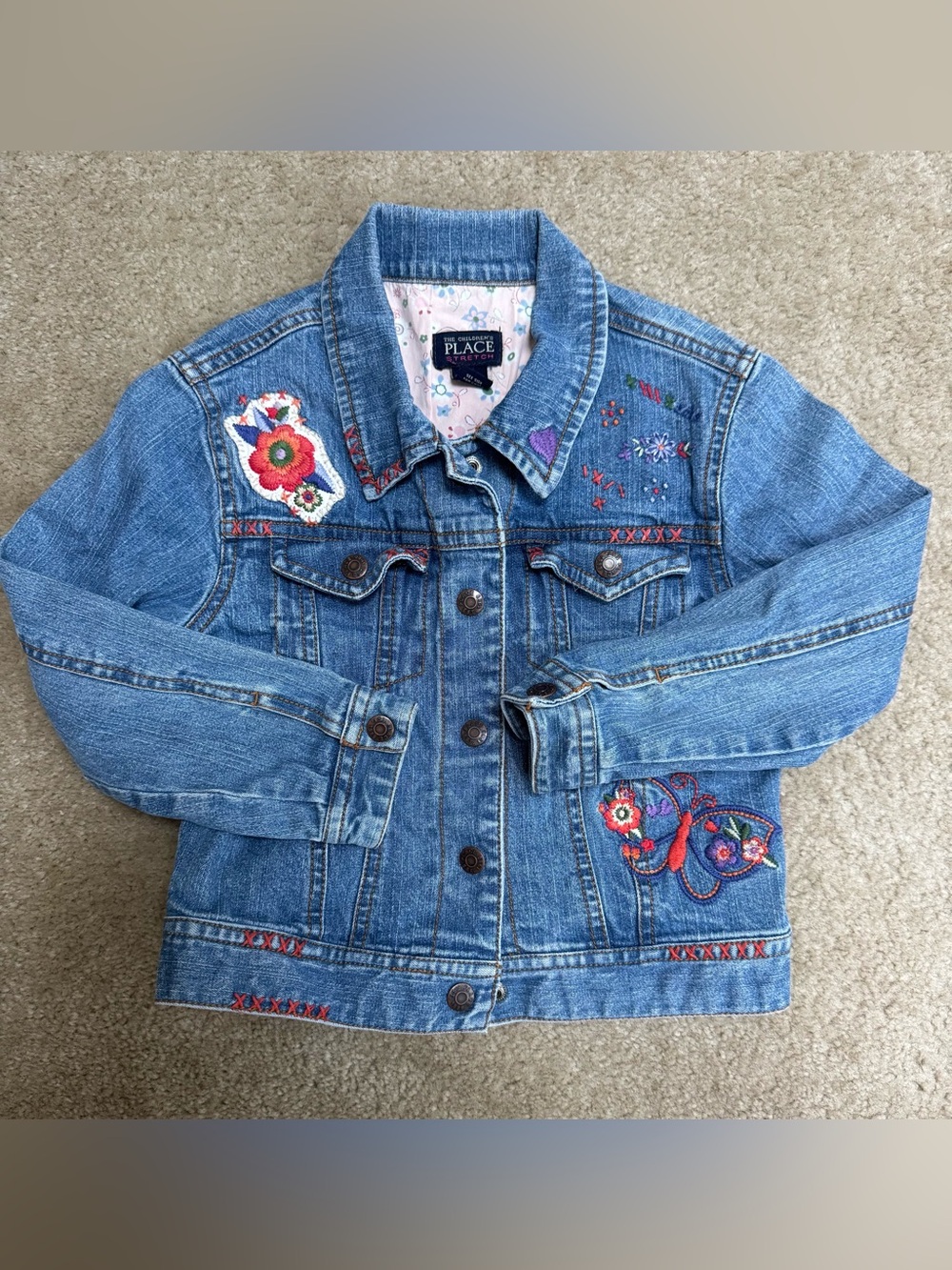 The Childrens Place Girls' Sz 5/6 Blue Embroidered Denim Jacket